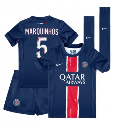 Paris Saint-Germain Marquinhos #5 Primera Equipación Niños 2024-25 Manga Corta (+ Pantalones cortos)